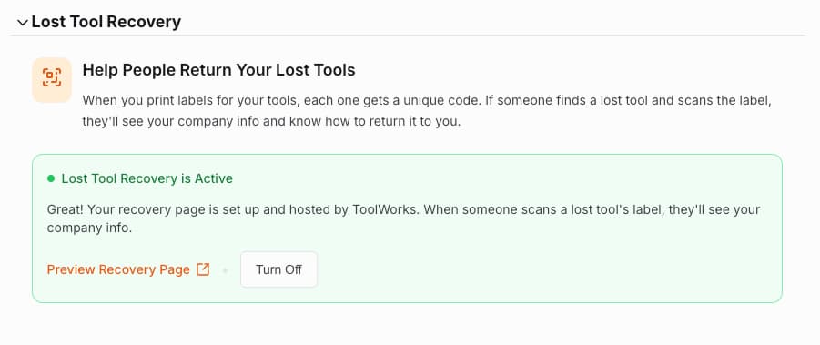 Active Lost Tool Recovery Settings