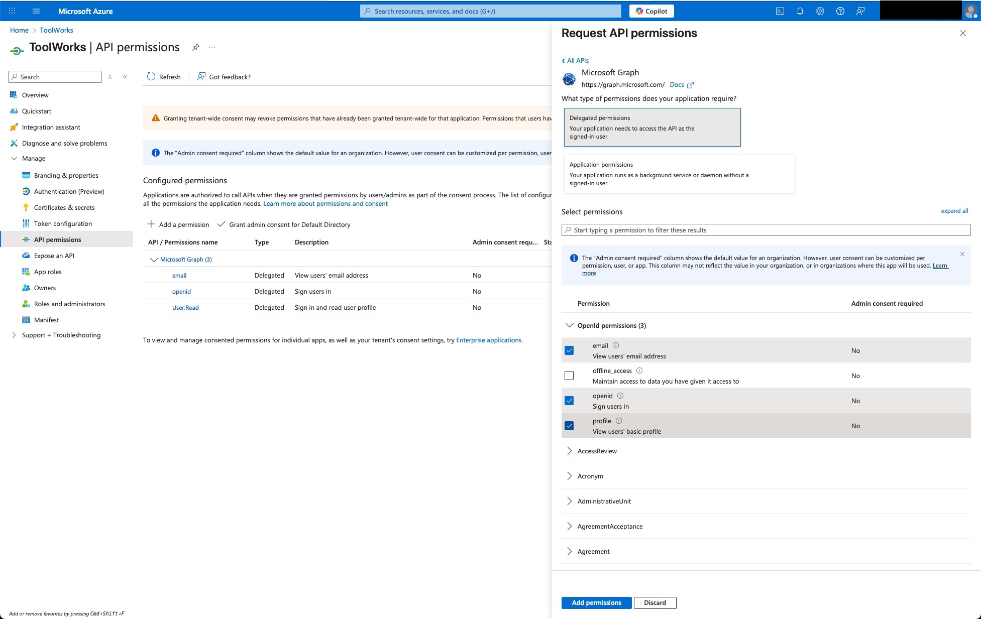 Image: Azure AD API Permissions