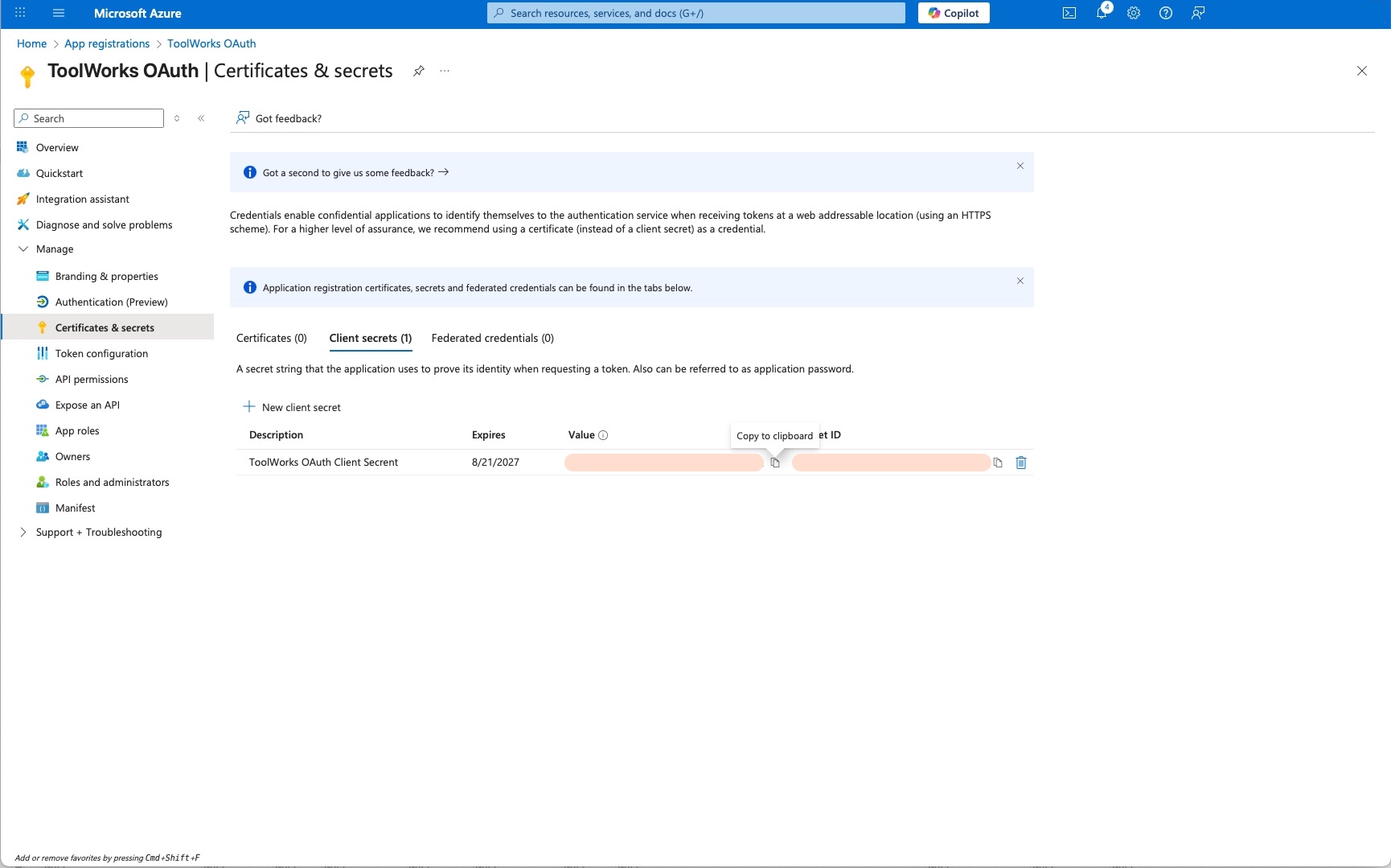 Image: Azure AD Client Secret Value