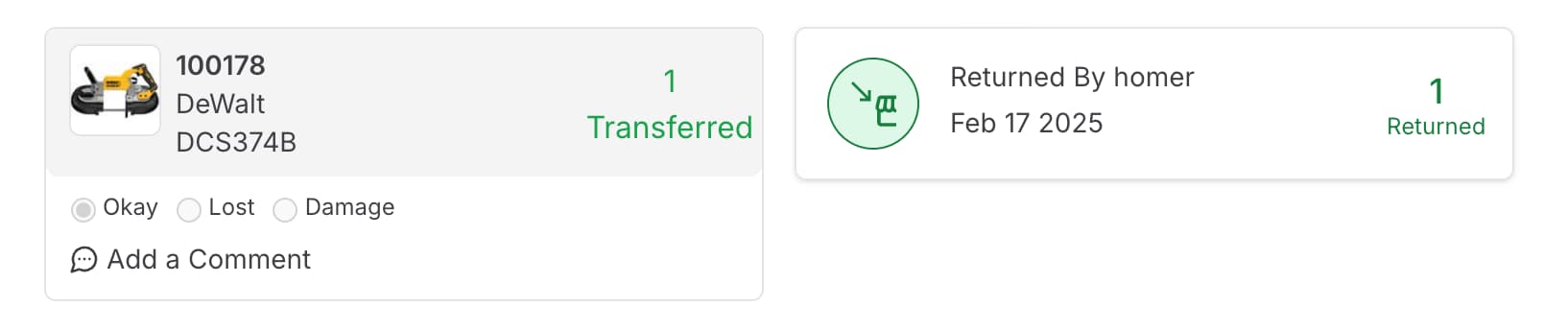 Track Store Transfer Returns