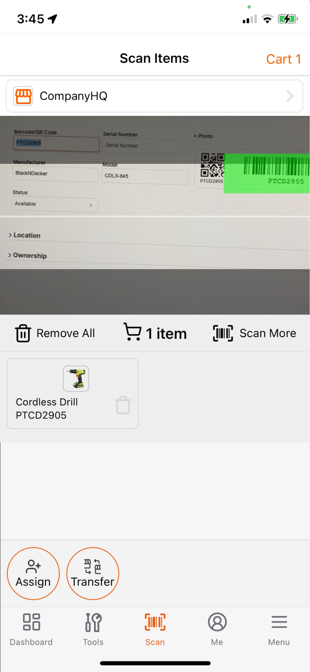 Mobile App Tools Screen
